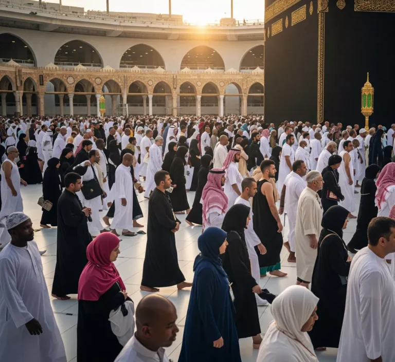 معتمرون يطوفون حول الكعبة - خدمات العمرة من روضة الصالحين