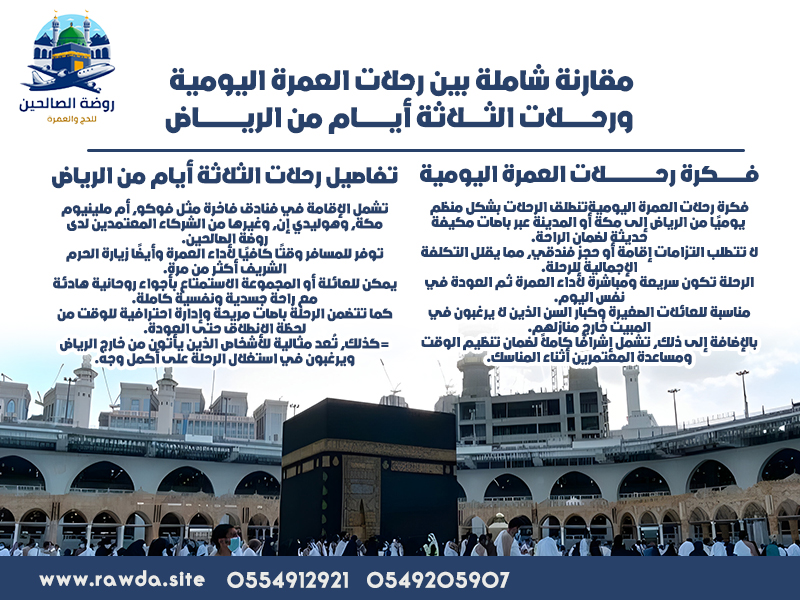 مقارنة-شاملة-بين-رحلات-العمرة-اليومية-ورحلات-الثلاثة-أيام-من-الرياض